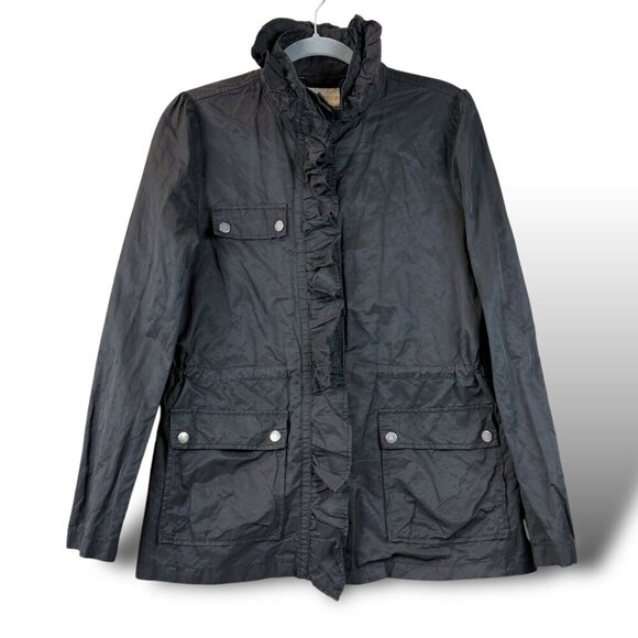 Converse One Star Jacket Womens Sz M Black Metallic Ruffle Full Zip Windbraker - Picture 1 of 11
